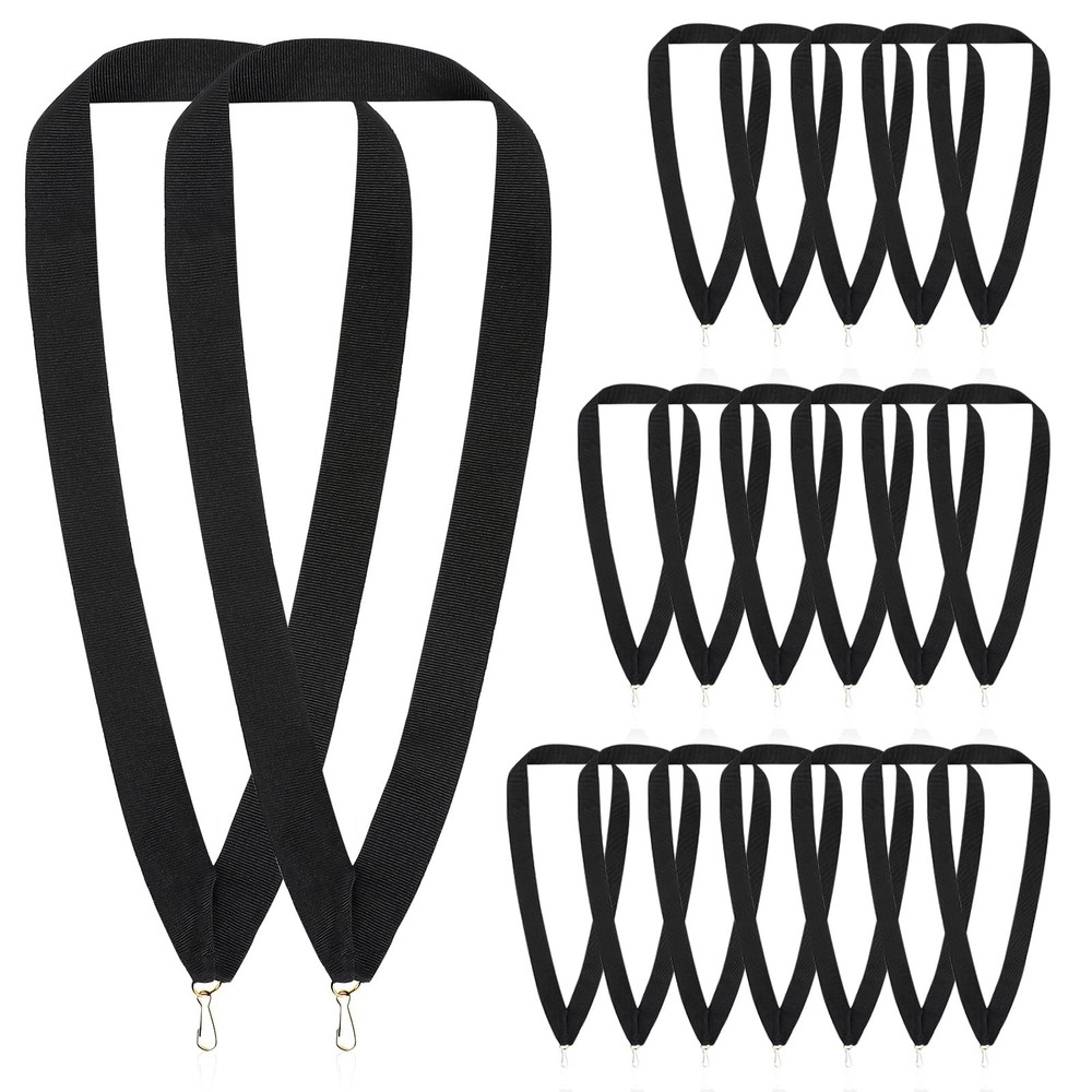 20 PCS Black Award Neck Ribbons Participation Flat Medal Lanyard Competitions