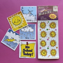 Vintage 90s Trend 1991 Post Play Sun Magnets & Classroom Calendar Weather Lot