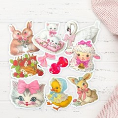 Cute Vintage Coquette Waterproof Vinyl Sticker pack of 30 Random, Girly Pink