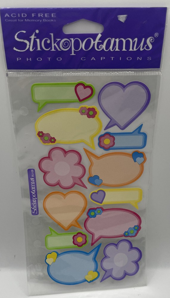 Stickopotamus Stickers Pastel Captions flowers hearts photo safe pink purple New