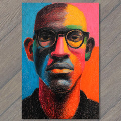 STICKER Bold Neon Portrait Glasses Intense Expression Bright Colors Close Face