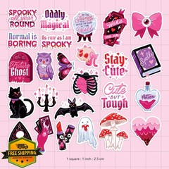 Navy Peony Pastel Gothic Stickers 25 Pcs Kawaii Black Pink Laptop