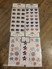 Lot Of 5 Sheets Of Patriotic-Flag- 4th July Stickers. Gemstone, Puffy, Glitter.