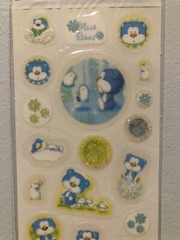 Morning Glory Blue Bear Glitter Sticker Sheet Kawaii Vintage Htf