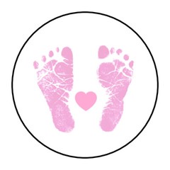 pink baby footprints stickers, labels, envelope seals, gender reveal, its a girl