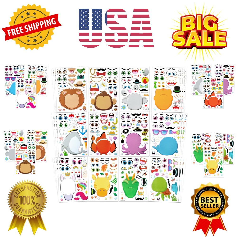 36 Sheets 9″x6″ Make a face Stickers for Kids, Make Your Own Animal Stickers …