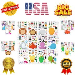 36 Sheets 9″x6″ Make a face Stickers for Kids, Make Your Own Animal Stickers …