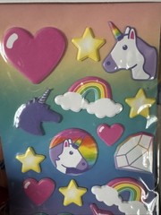 Unicorn Theme Puffy Stickers – 2 Packs – New and Sealed – Rainbow, Stars, Hearts