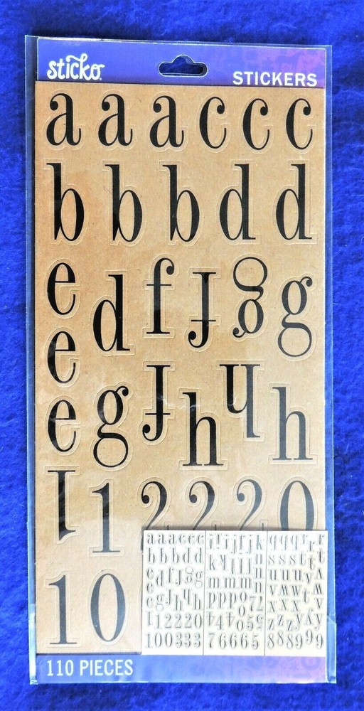 110pc Lower Case Alphabet Numbers Stickers Stickos Medium Letters Black & Brown