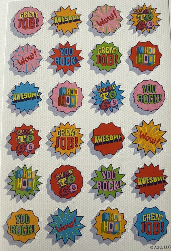 TEACHER REWARD Stickers (24pc)AGC•Saying•Great Job•School•You Rock•Card Making•