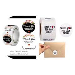 Set Of 2 Rolls Of 500 Stickers Each With The Thank You Logo