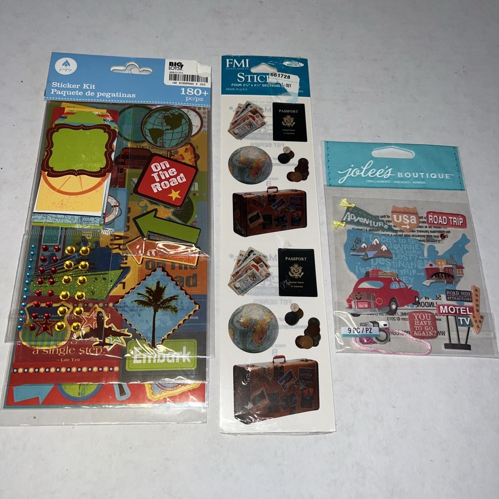 Vacation Travel Theme Scrapbook Stickers/Embellishments Sealed 3 Pack/220+ Pcs