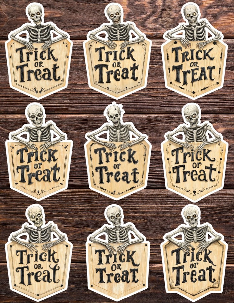 Trick or Treat Skeleton Vinyl Stickers Set Scrapbooking Laptop Water Bottle