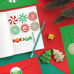 360 Pcs Christmas Candy Stickers 2 Inch Peppermint Christmas Envelope Seal Stick
