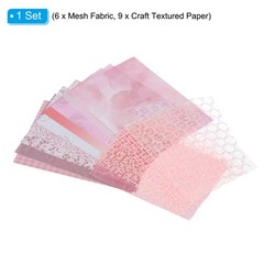 7.1×5.2″ Scrapbook Texture Paper with Mesh Fabric, Pink 15pcs