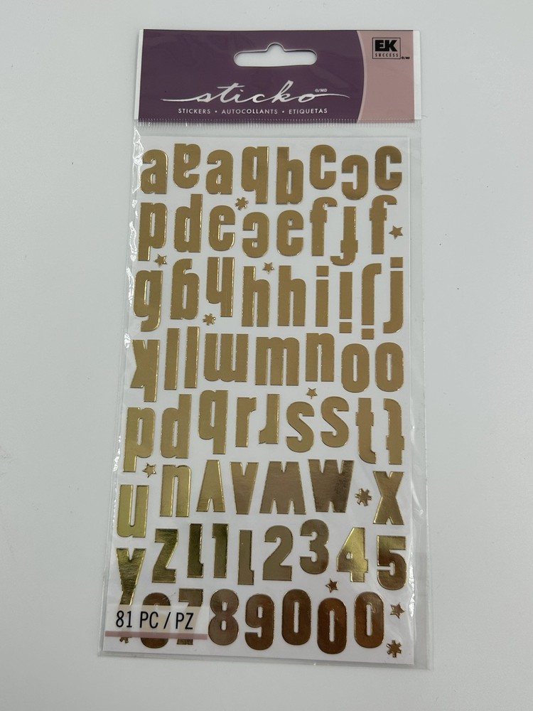 EK Sucess Shiny Gold Alphabet Letters Number Scrapbooking Stickers