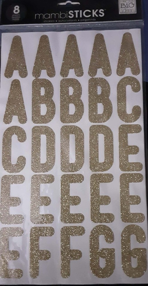 MAMBI Gold Glitter Uppercase 2.5 in. x 1.5 in. Alphabet Stickers