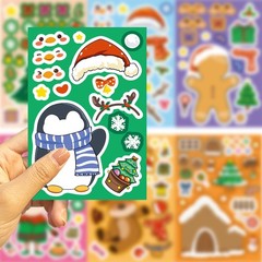 8/16/24PCS Toy Puzzle Stickers Cartoon Christmas Make a Face Stickers DIY Handic