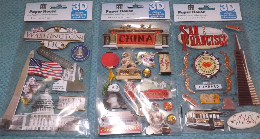 NEW LOT of 3 SAN FRANCISCO CHINA WASHINGTON DC THEME scrapbooking stickers