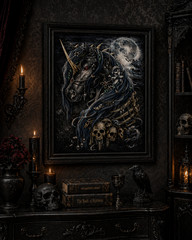 USA Veteran Made Gothic Unicorn Skull Dark Fantasy Wall Art Vinyl Print 8.5×11