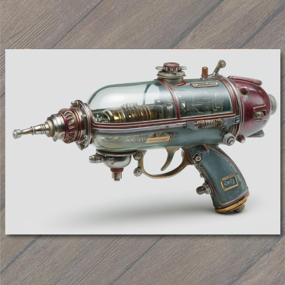 STICKER Steampunk Raygun Sci Fi Retro Space Weapon Chrome Glass Handle Details