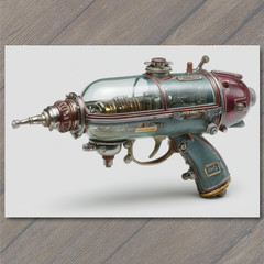 STICKER Steampunk Raygun Sci Fi Retro Space Weapon Chrome Glass Handle Details