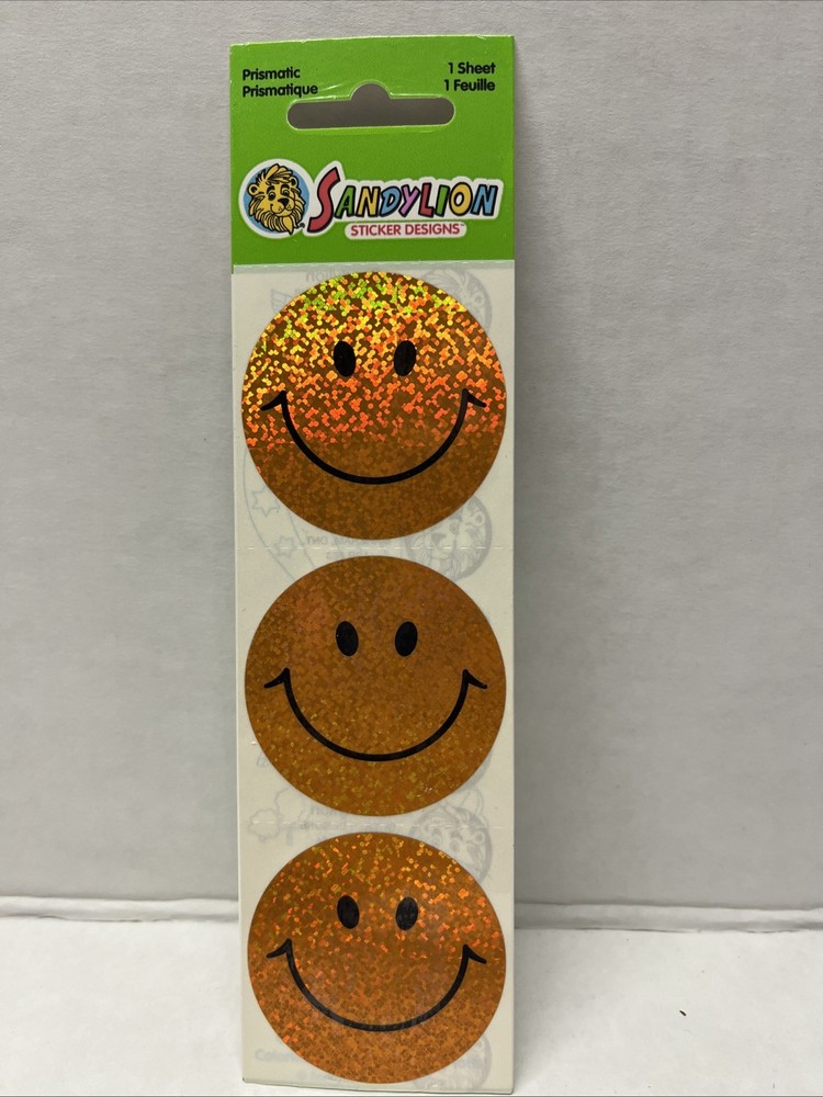 Vtg Sandylion Stickers Large Orange Happy Smile Face Shiny Foil Scrapbooking