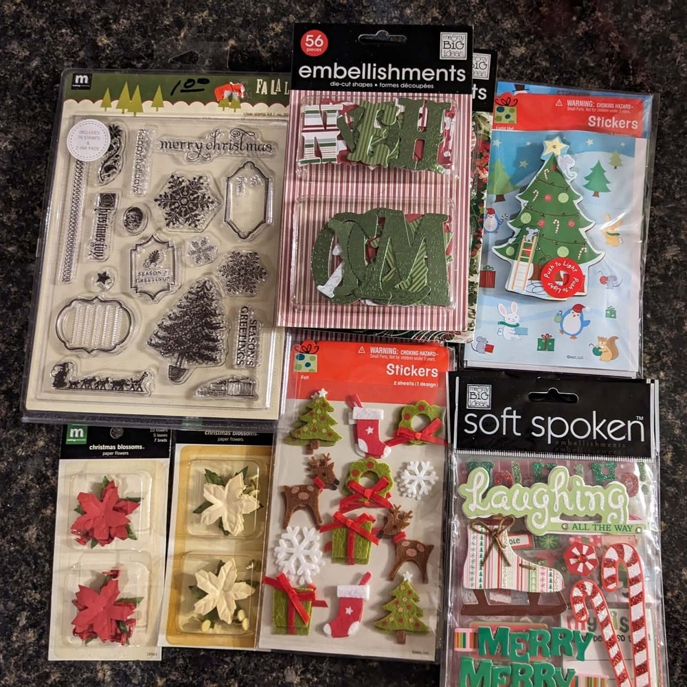18 Pc Scrapbooking Kit Embellishments Stamp Kit Stickers me & my BIG ideas NEW