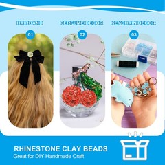 10mm Rhinestone Clay Beads, 120 Pack with Elastic String, Sky Blue