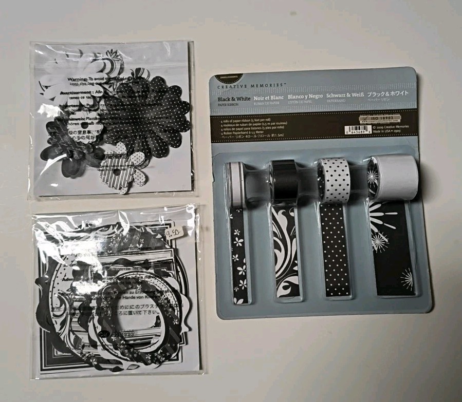 Creative Memories Black & White Paper Flowers, Frames, Paper Ribbon Scrapbooking
