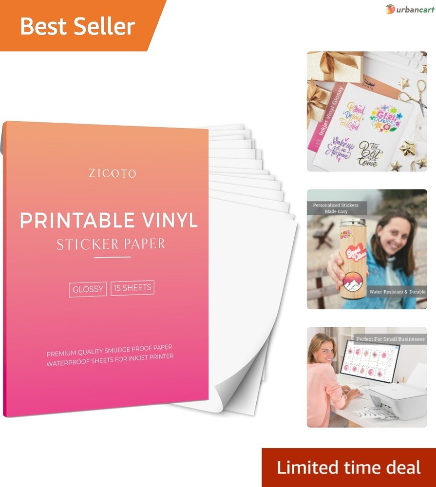 Waterproof Glossy Vinyl Sticker Sheets (15-Pack) for Creative & Professional Use