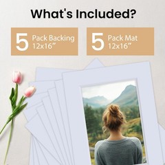5 PCS 12×16 Inch White Picture Mats Board Kit Fits 8×12 Inch Photos 4Ply