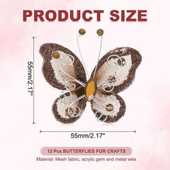 12Pcs Butterflies for Crafts, 2.2″ Organza Butterflies, Coffee