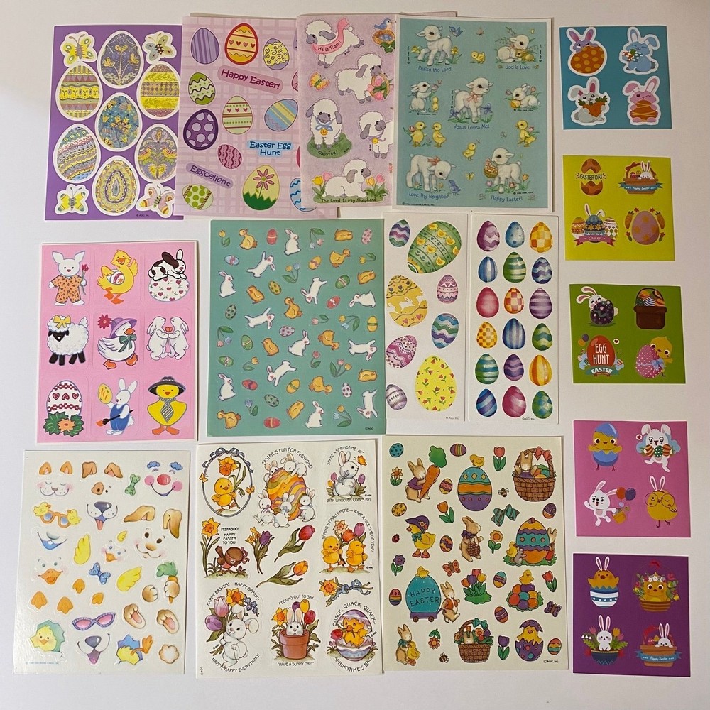 Vintage & Modern Easter Stickers Set Bunnies Chicks Lamb Hallmark AGC & More