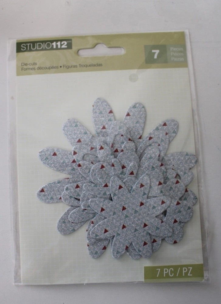 K&Company Studio112 7PC Silver/Green/Red Dazzle Flower Die-Cuts Scrapbook Crafts