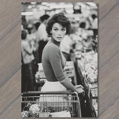 STICKER Glamour Woman Grocery Cart Retro Fashion Store Aisle Black White