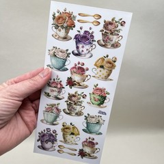 Violette Rosie Teatime Stickers Teacup Roses Junk Journal Collage Scrapbooking