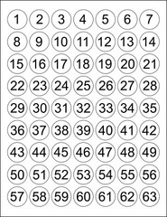 Consecutive Number Stickers 1-63 or 64-126 Sequential 1″ Round Circle Labels