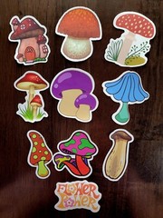 STICKERS x 10 Shrooms Mushroom Cute Cottage Garden Mushrooms FEBF7