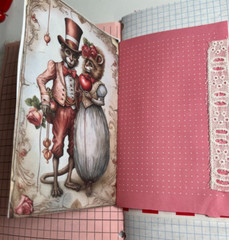 valentines junk journal scrapbook tassel pen clip 56 pages mouse couple sewn