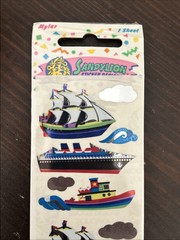 Vintage Sealed Sticker Sheet Sandylion Ships Boats Mylar Ocean Clouds foil Shiny