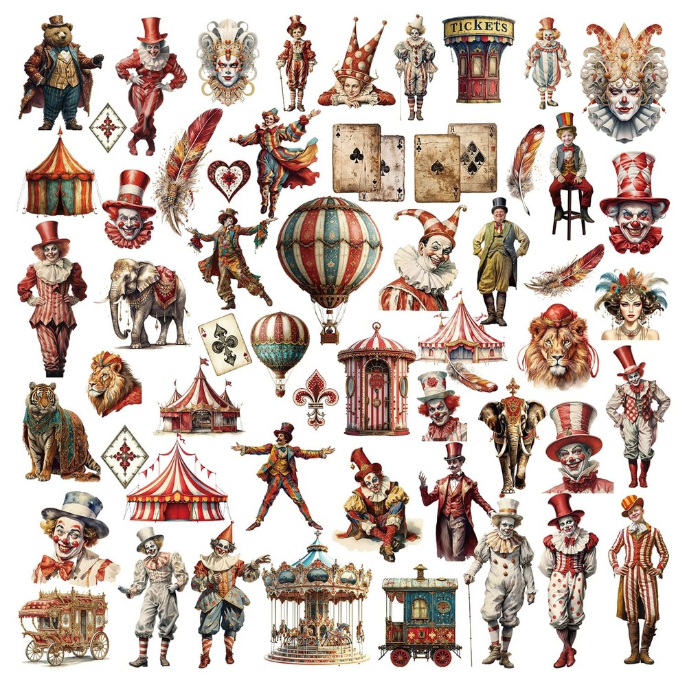 58Pcs/Pack Vintage Circus Sticker Sulfuric Acid Paper Sticker Scrapbook Stickers