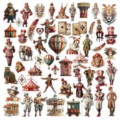 58Pcs/Pack Vintage Circus Sticker Sulfuric Acid Paper Sticker Scrapbook Stickers