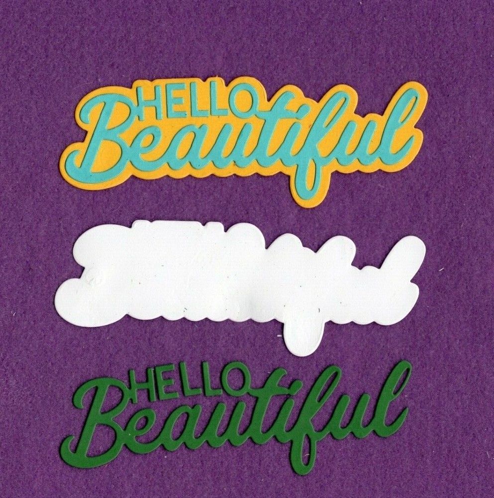 HELLO BEAUTIFUL with background die cuts scrapbook cards