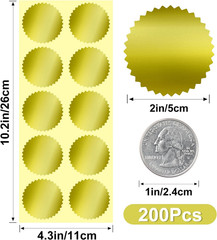 200 PCS Gold Foil Stickers – 2» Gold Stickers for Envelope Seals | Metallic Emb
