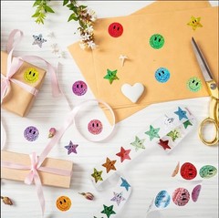 40 PCs Round 1 Inch Holographic Glitter Happy Face Smile Stickers Envelope Seals