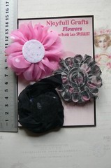 PINK Gold Spot & BLACK Combo – Fabric Organza – 60-75mm – 3 Flower Pack K1 NJC