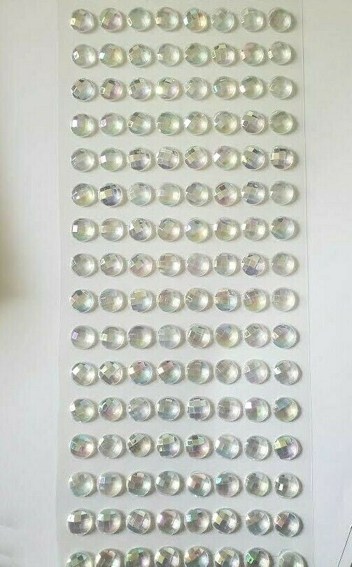 CraftbuddyUS 144 pcs x10mm(18 Stripes)Self Adh Faceted Round Gems,Color-AB CLEAR