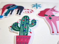 Christmas Animals Cactus Unicorn Flamingo Llama Sloth Snowflake Puffy Stickers