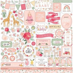 Pink Baby Girl Scrapbook Element Stickers 12 x 12″ Sheet Cardmaking Junk Journal